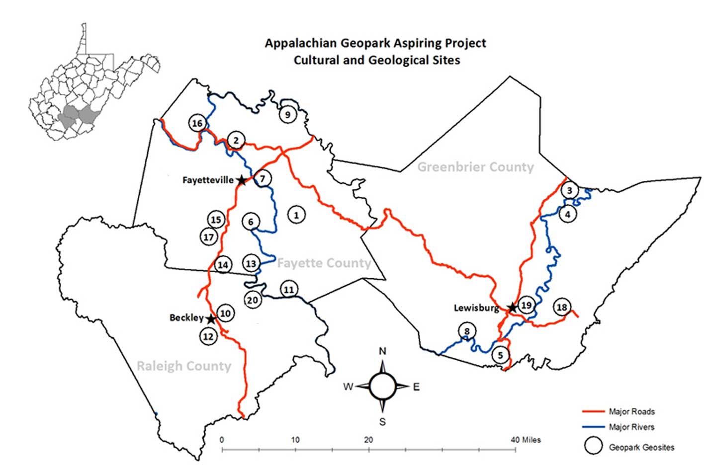 A map showing the area of the Geopark